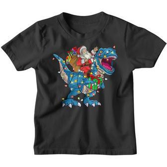 Santa Riding Dinosaur T Rex Christmas Boys Men Xmas Squad V12 Youth T-shirt - Thegiftio UK