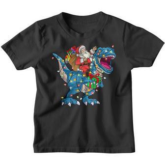 Santa Riding Dinosaur T Rex Christmas Boys Men Xmas Squad V14 Youth T-shirt - Thegiftio UK