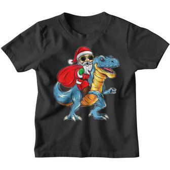 Santa Riding Dinosaur T Rex Christmas Boys Men Xmas Squad V18 Youth T-shirt - Thegiftio UK