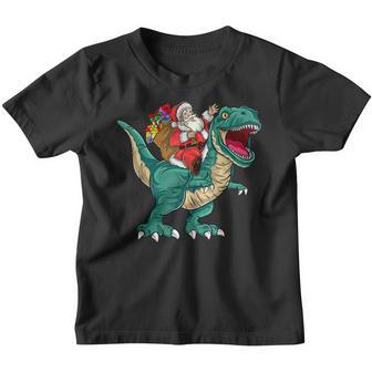 Santa Riding Dinosaur T Rex Christmas Boys Men Xmas Squad V7 Youth T-shirt - Thegiftio UK