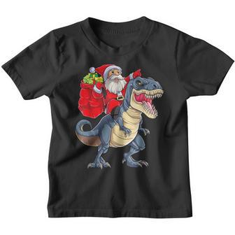 Santa Riding Dinosaur T Rex Christmas Boys Men Xmas Squad V8 Youth T-shirt - Thegiftio UK