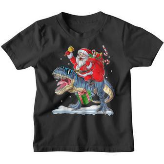 Santa Riding Dinosaur T Rex Christmas Funny Xmas Boys Kids V2 Youth T-shirt - Thegiftio UK
