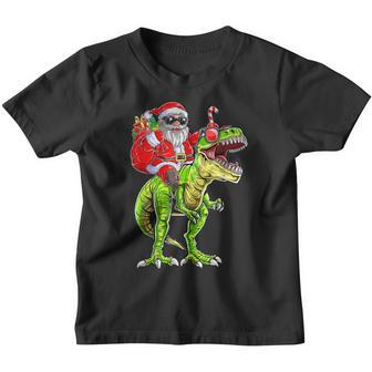 Santa Riding Dinosaur T Rex Christmas Kid Boy Men Xmas Squad Youth T-shirt - Thegiftio UK