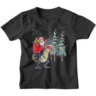 Santa Riding Dinosaur T Rex Christmas Kids Men Xmas Squad Youth T-shirt - Thegiftio UK