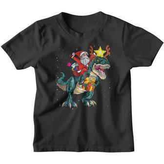 Santa Riding Dinosaur T Rex Christmas Party Kids Boys Xmas V10 Youth T-shirt - Thegiftio UK