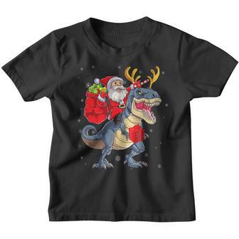 Santa Riding Dinosaur T Rex Christmas Party Kids Boys Xmas V11 Youth T-shirt - Thegiftio UK
