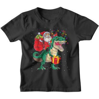 Santa Riding Dinosaur T Rex Funny Christmas Kids Boys Gifts Youth T-shirt - Thegiftio UK