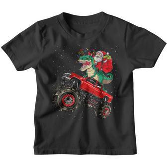 Santa Riding Dinosaur Trex Monster Truck Boys Kids Christmas Youth T-shirt - Thegiftio UK