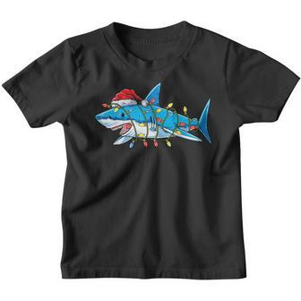 Santa Shark Christmas Lights Sharkmas Tree Xmas Boys Men V3 Youth T-shirt - Thegiftio UK