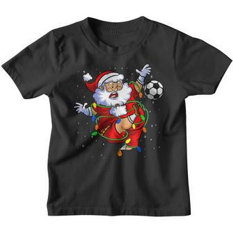 Santa Soccer Ball Funny Kids Soccer Player Christmas Lights Youth T-shirt - Seseable