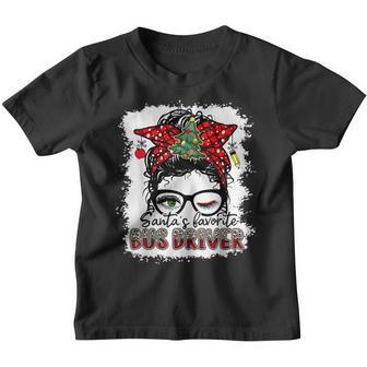 Santa’S Favorite School Bus Driver Christmas Xmas Messy Youth T-shirt - Thegiftio UK