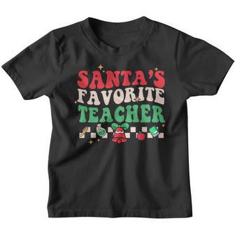 Santas Favorite Teacher Groovy Retro Christmas Boy Girl Youth T-shirt - Thegiftio UK