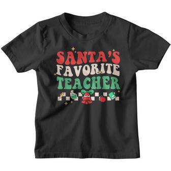 Santas Favorite Teacher Groovy Retro Christmas Boy Girl Youth T-shirt - Thegiftio UK