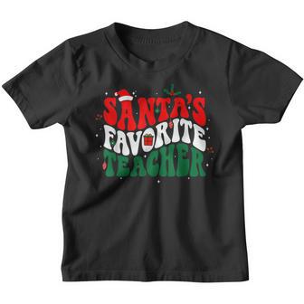 Santas Favorite Teacher Groovy Retro Christmas Boy Girl Youth T-shirt - Thegiftio UK