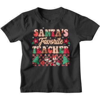 Santas Favorite Teacher Groovy Retro Christmas Boys Girls Youth T-shirt - Thegiftio UK