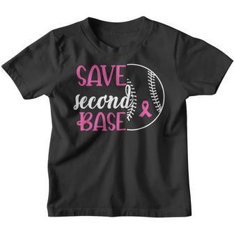 Save Second 2Nd Base Baseball Breast Cancer Awareness Youth T-shirt - Thegiftio UK