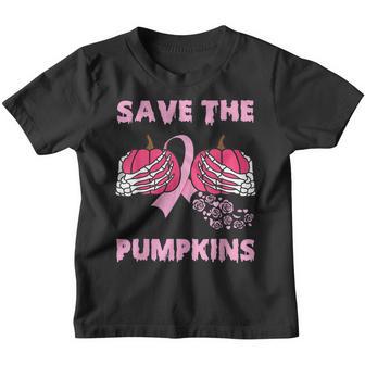 Save The Pumpkins Skeleton Hand Breast Cancer Pink Ribbon Youth T-shirt - Thegiftio UK
