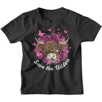 Save The Udders Breast Cancer Awareness Higland Cow Women Youth T-shirt - Thegiftio UK