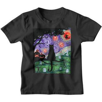 Scary Night Cat Cat Black Halloween Pumpkin Art V3 Youth T-shirt - Thegiftio UK
