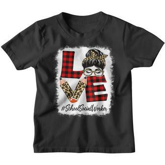 School Social Worker Love Messy Bun Leopard Back To School Youth T-shirt | Seseable CA