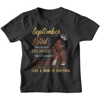 September Girl She Slays She Prays Beautiful Birthday Shirt Youth T-shirt | Mazezy