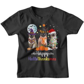 Siamese Cat Halloween Merry Christmas Happy Hallothanksmas Youth T-shirt - Thegiftio UK