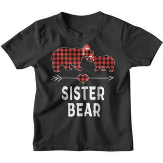 Sister Bear Christmas Buffalo Plaid Red White & Black Youth T-shirt - Thegiftio UK