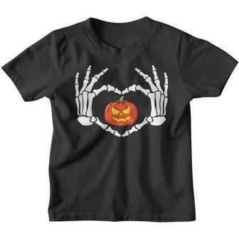 Skeleton Hand Heart Pumpkin Costume Funny Halloween V2 Youth T-shirt - Thegiftio UK