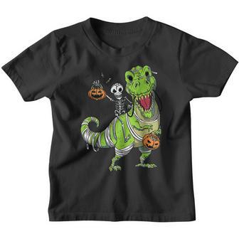 Skeleton Riding Dinosaur Lazy Halloween Costume Funny T Rex V2 Youth T-shirt - Thegiftio UK
