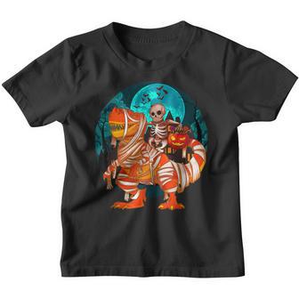 Skeleton Riding Mummy Dinosaur T Rex Halloween Costume V3 Youth T-shirt - Thegiftio UK