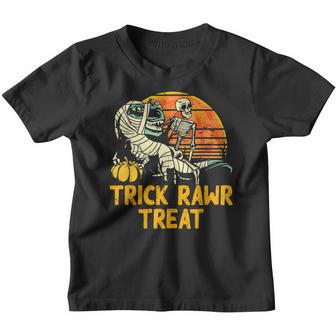 Skeleton Riding Mummy Dinosaur T Rex Halloween Funny Pumpkin V100 Youth T-shirt - Thegiftio UK