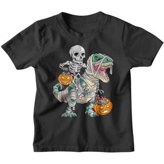 Skeleton Riding Mummy Dinosaur T Rex Halloween Funny Pumpkin V102 Youth T-shirt - Thegiftio UK