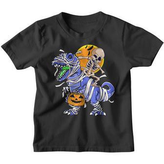 Skeleton Riding Mummy Dinosaur T Rex Halloween Funny Pumpkin V105 Youth T-shirt - Thegiftio UK