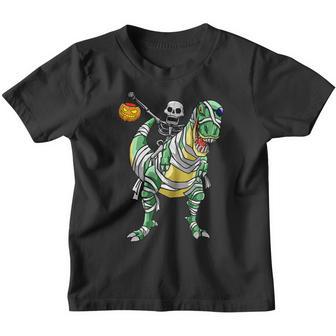 Skeleton Riding Mummy Dinosaur T Rex Halloween Funny Pumpkin V92 Youth T-shirt - Thegiftio UK