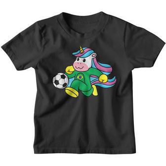 Soccer Brazil Flag With Unicorn For Kid Girls And Boys Funny Youth T-shirt - Thegiftio UK