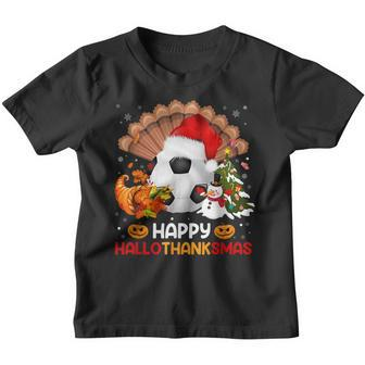 Soccer Halloween Merry Christmas Happy Hallothanksmas Youth T-shirt - Thegiftio UK