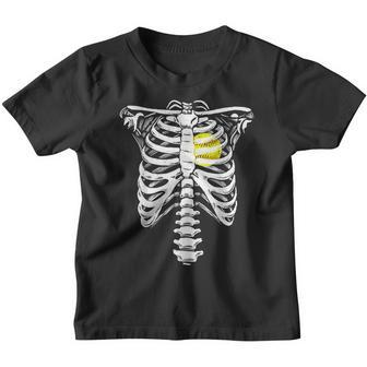 Softball Heart Skeleton Rib Cage Halloween Love Softball Youth T-shirt - Thegiftio UK
