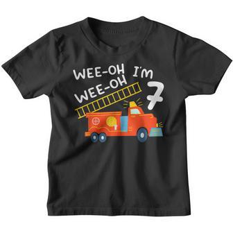 Sound The Alarm Im 7 Years Old Birthday Boy Fire Truck Youth T-shirt - Thegiftio UK
