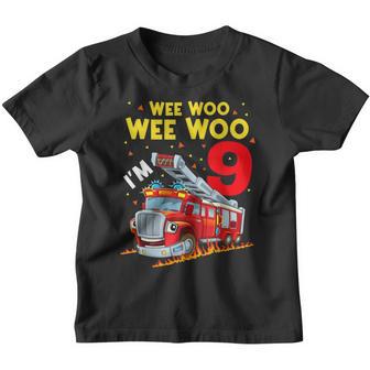 Sound The Alarm Im 9 Birthday Boy Fire Truck Fireman Kid Youth T-shirt - Thegiftio UK