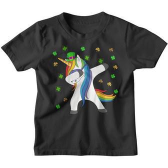St Patricks Day Girls Kids Irish Dabbing Unicorn Lepricorn Youth T-shirt | Mazezy