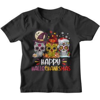 Sugar Skull Hallothankmas Halloween Thanksgiving Christmas V3 Youth T-shirt - Thegiftio UK