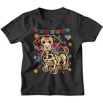 Sugar Skull Mexican Dachshund Bone Halloween Day Of Dead Youth T-shirt - Thegiftio UK