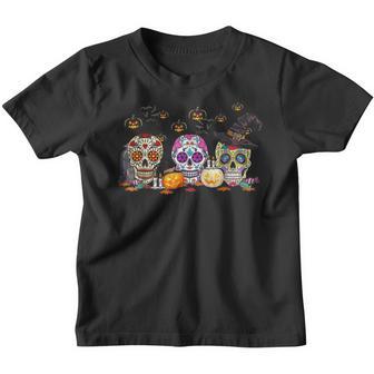 Sugar Skulls Halloween Fall Pumpkin Skull Witch Youth T-shirt - Thegiftio UK