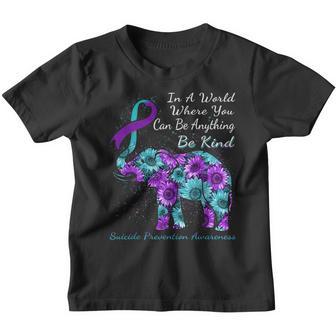 Suicide Prevention Awareness Sunflower Elephant Be Kind Youth T-shirt - Thegiftio UK