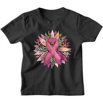 Sunflower Breast Cancer Awareness Leopard Sunflower Ribbon Youth T-shirt - Thegiftio UK