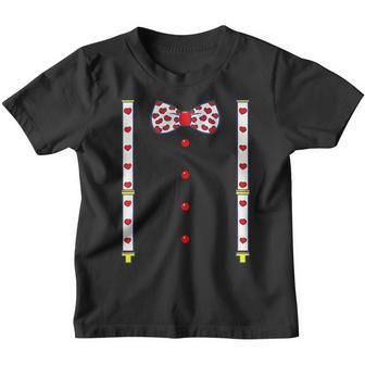 Suspenders And Hearts Bow Tie Boys Kids Funny Valentines Day Youth T-shirt - Thegiftio UK