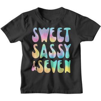 Sweet Sassy And Seven 7Th Birthday Girl Tie Dye 7 Year Old Youth T-shirt - Thegiftio UK