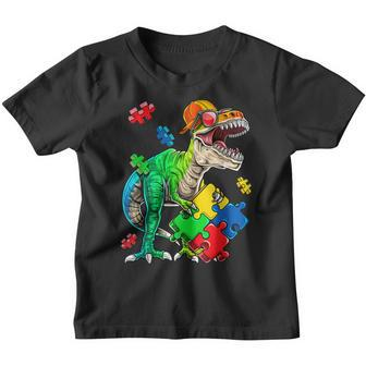 T Rex Dinosaur Autism Awareness Puzzle Piece Gifts For Kids Youth T-shirt | Mazezy