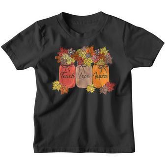 Teach Love Inspire Fall Teacher Thankful Floral Autumn Vibes V2 Youth T-shirt - Thegiftio UK