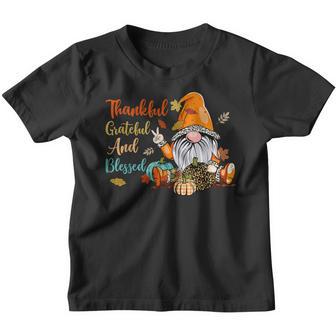 Thankful Grateful And Blessed Gnome Thanksgiving Women Kids Youth T-shirt - Thegiftio UK